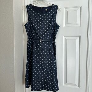 Tommy Hilfiger Sleeveless Navy Blue, Polka Dot Belted Fit & Flare Dress